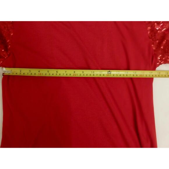 Red Sequin Cold Shoulder Strappy Long Sleeve Shirt Women’s 2XL Holiday Party - Picture 5 of 9